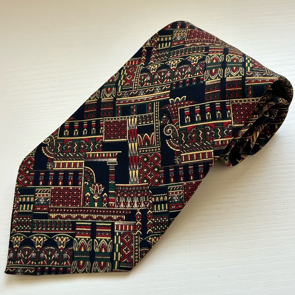 Mens Metropolitan Museum of Art Geometric‎ Print 100% Silk Y2K Necktie Tie